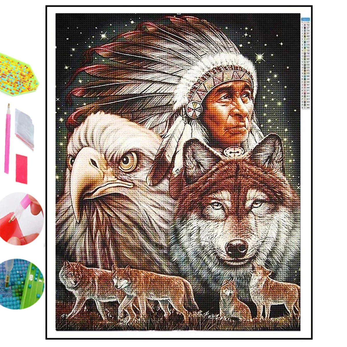 5D DIY Diamond Painting Indians And Tiger Wolf Beasts Cross Stitch Kits Diamond Mosaic Animals Embroidery Home Decor Gifts