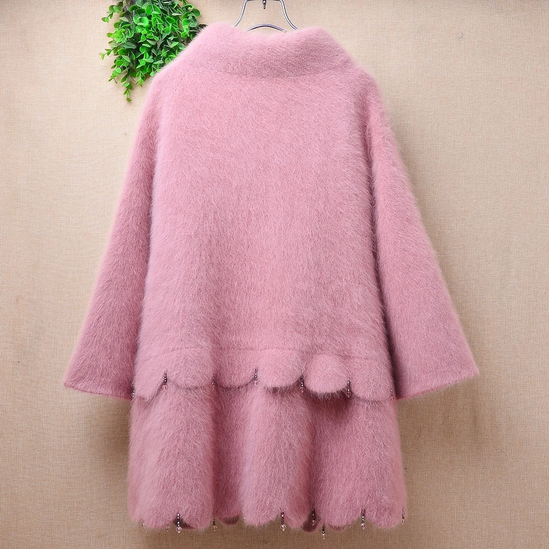 Women Mujer Autumn Winter Thick Warm Hairy Angora Rabbit Hair Knitted Three Quarter Sleeves Loose Cardigans Sweater Jacket Coat