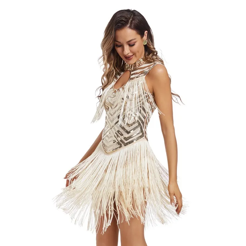 1920s Flapper Roaring Plus Size 20s Great Lady MIni Short Dress Gatsby Fringed Sequin Beaded Lady Mini Tassels Dress