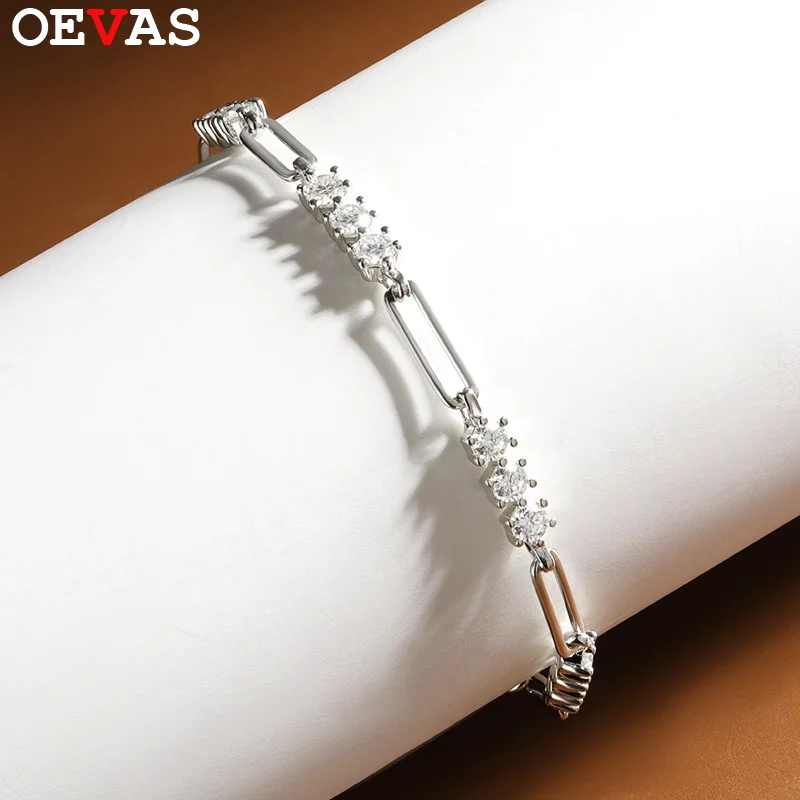 

OEVAS 3mm Full Moissanite Bracelet S925 Silver Plated 18K Gold Bracelets For Women Wedding Sparkling Party Fine Jewelry Gift
