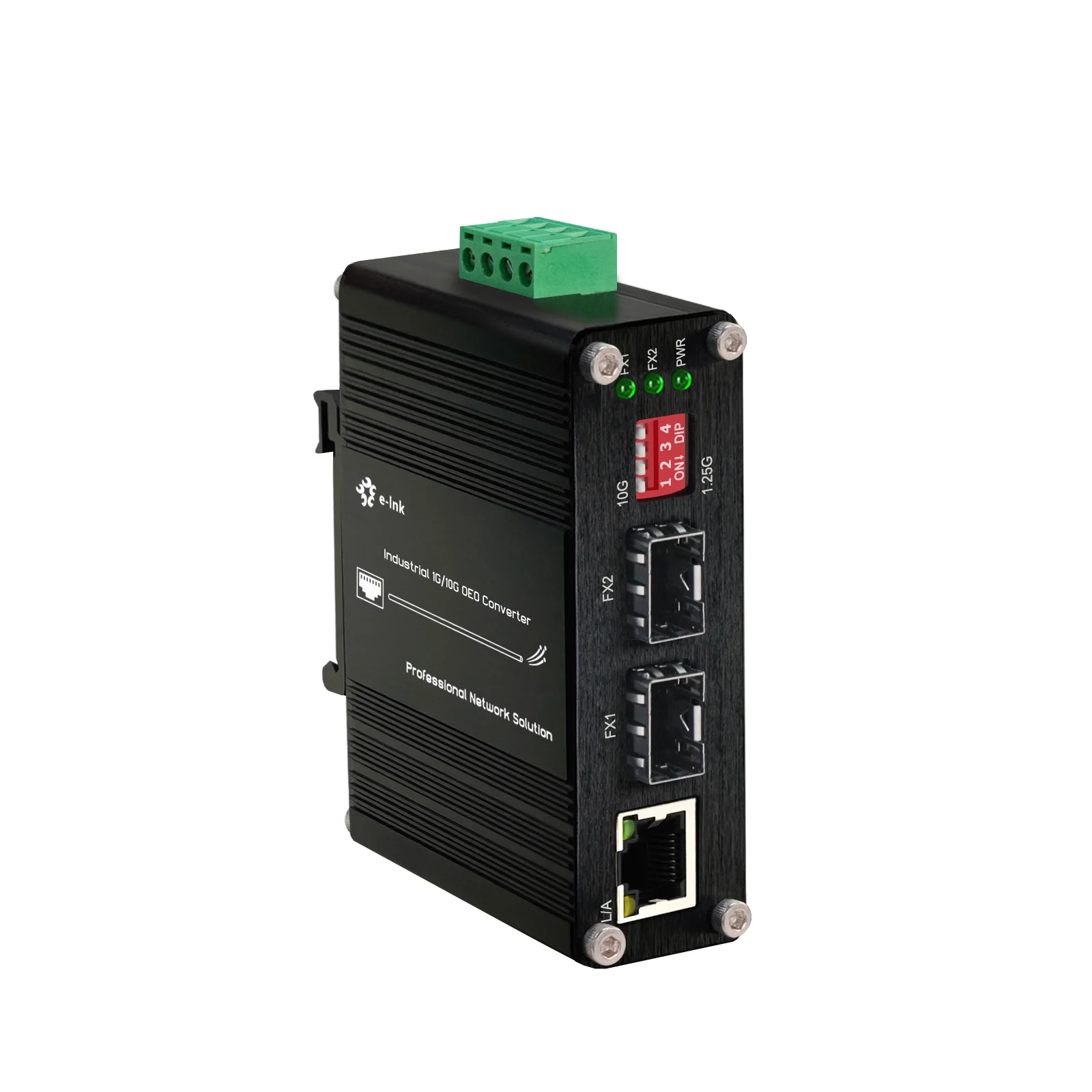 

Industrial 1G/10G SFP+ to SFP+ OEO Converter (3R Repeater) with 1G Ethernet Media Converter Function DIP Fiber Switch