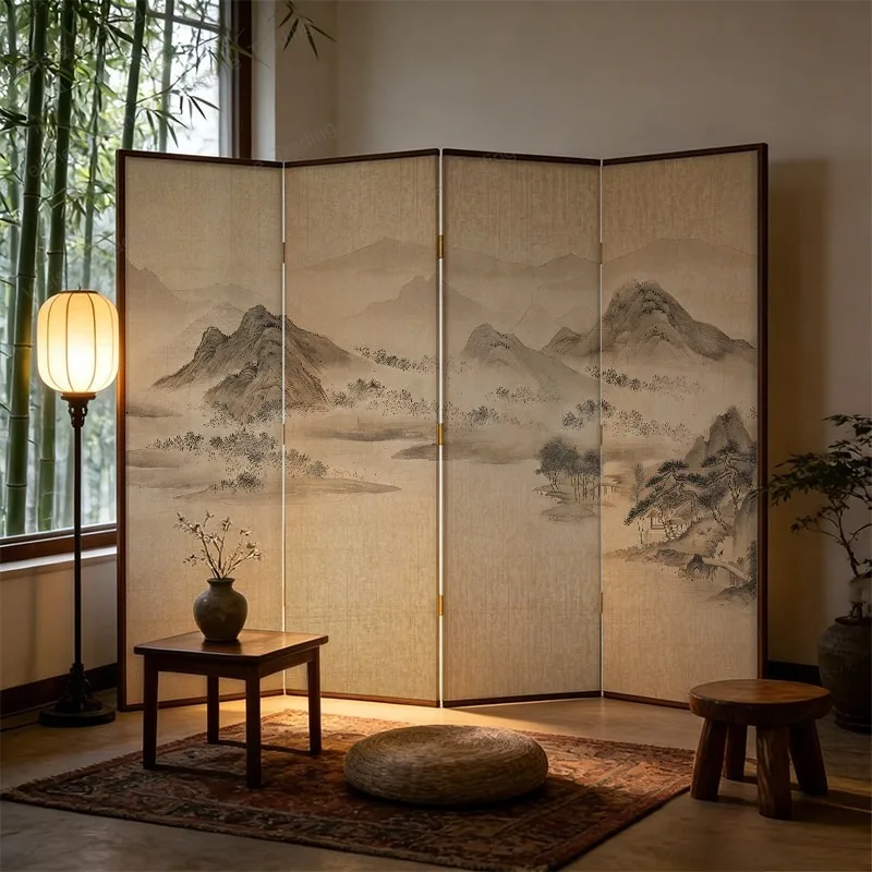 Biombo decorativo zen de estilo retro para sala de té, que bloquea la entrada, biombo plegable móvil.