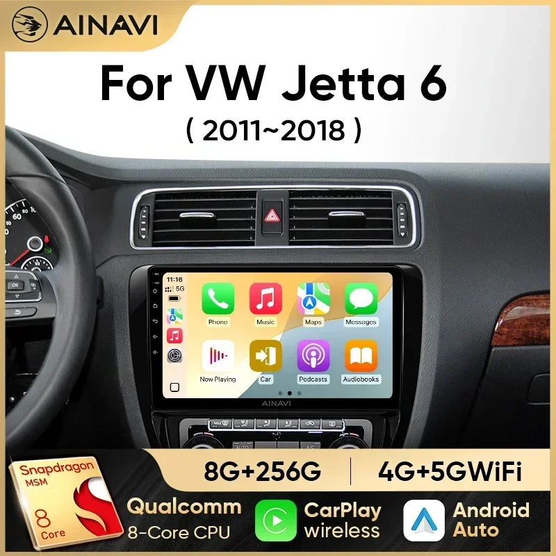 Ainavi Car Radio For Volkswagen VW Jetta 6 MK6 Wireless Carplay Android Auto Multimedia Player Car Stereo 48EQ GPS DSP 2 Din