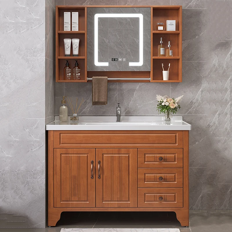 Led Lighting Bathroom Cabinet Storage European Space Saving Bathroom Vanity Drawers Mirror Floor Meuble Salle De Bain Furniture