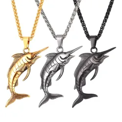 Stainless Steel Swordfish Necklace Steampunk Big Fish Jewelry for Men GP2593