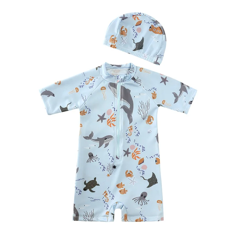 HappyFlute Children's  Short-sleeved With Cap  Beach Surf Sun Protection&Skin-friendly Swimsuit