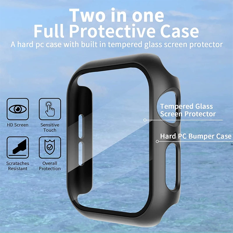 Glass+Cover For Apple Watch case 8 7 6 SE 5 9 iWatch Accessorie Screen Protector Apple watch serie 44mm 40mm 41mm 45mm 42mm 38mm