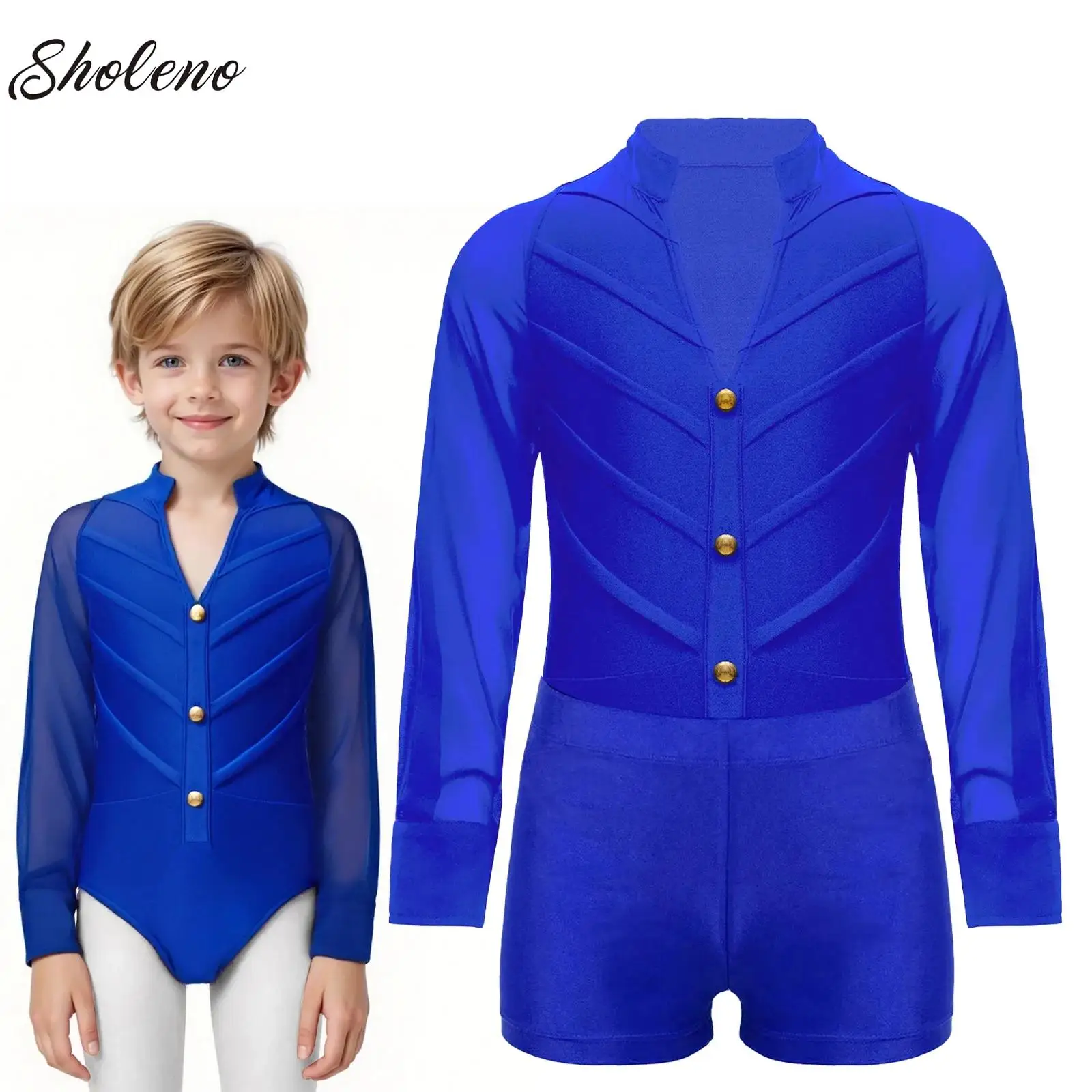 

Kids Boys Latin Dancing Leotard Ballroom Tango Rumba Salsa Dance Outfit Shiny Rhinestones Tassel Jersey with Shorts Costume