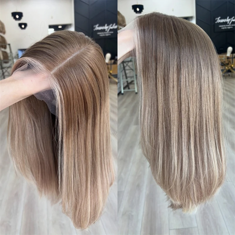 

Free Part Wig Ready To Ship Wigs Straight Bob Wig For Women Ombre Ash Blonde Balayage Luxury Synthetic Lace Front Wig 14 Inches