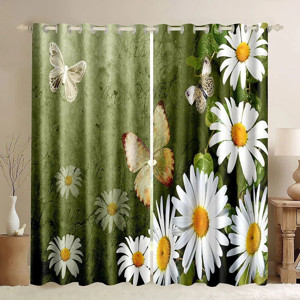 

2pcs Contemporary Charming Ethnic Style Daisy Flowers Bouquet Curtain for Bedroom, Living Room, Kitchen, Dining Room, Home Decor