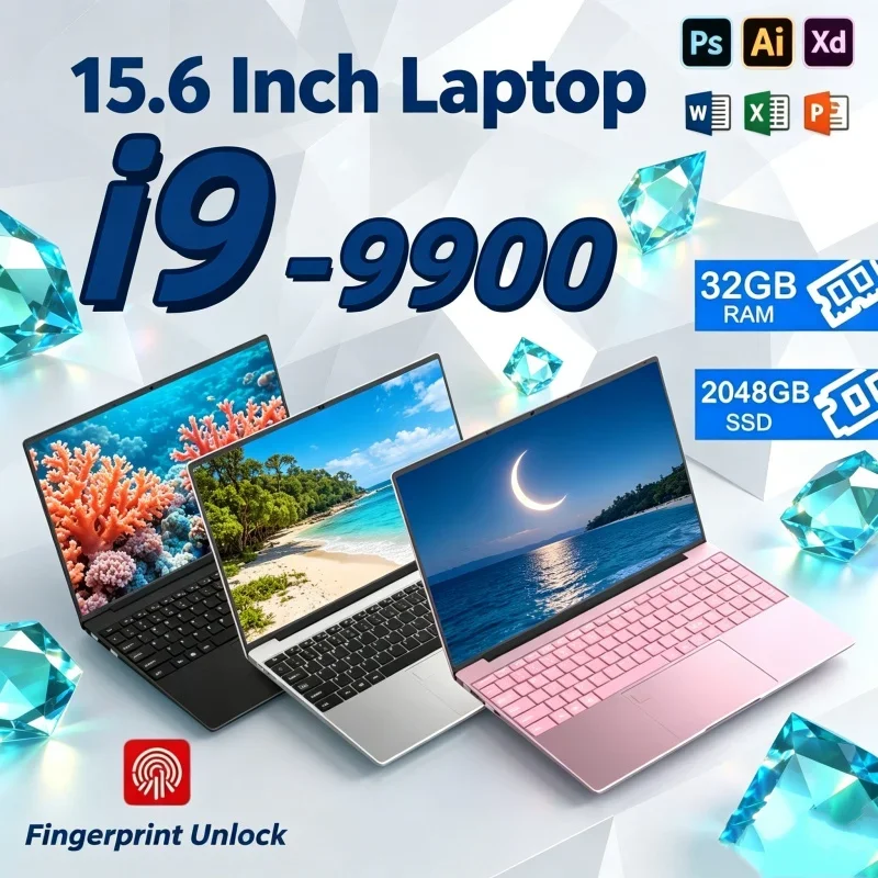 Cloud 15.6 Inch Laptop Intel Core I9-9900 Windows 11 32GB M.2 2TB SSD Ultrabook Computer