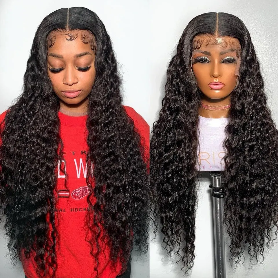 180 250 300 Density 13x6 Hd Lace Frontal Wig Water Deep Wave Human Hair Wigs 13x4 Lace Curly Wigs Pre Plucked For Black Women