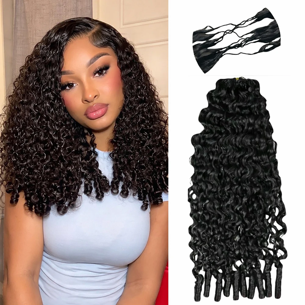 

Натуральные кудрявые волосы для плетения крючком Burmese Curly Feather с спиральными концами, предварительно разделенные, невидимые, без узлов, для женщин