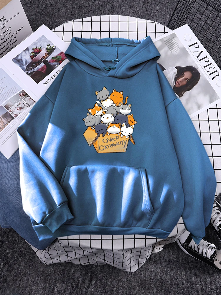 

Many Cats Gathered In The Prints Womens Hoodies Fashion Autumn Streetwear Pocket Harajuku Clothing Fleece Casual Female Hoody