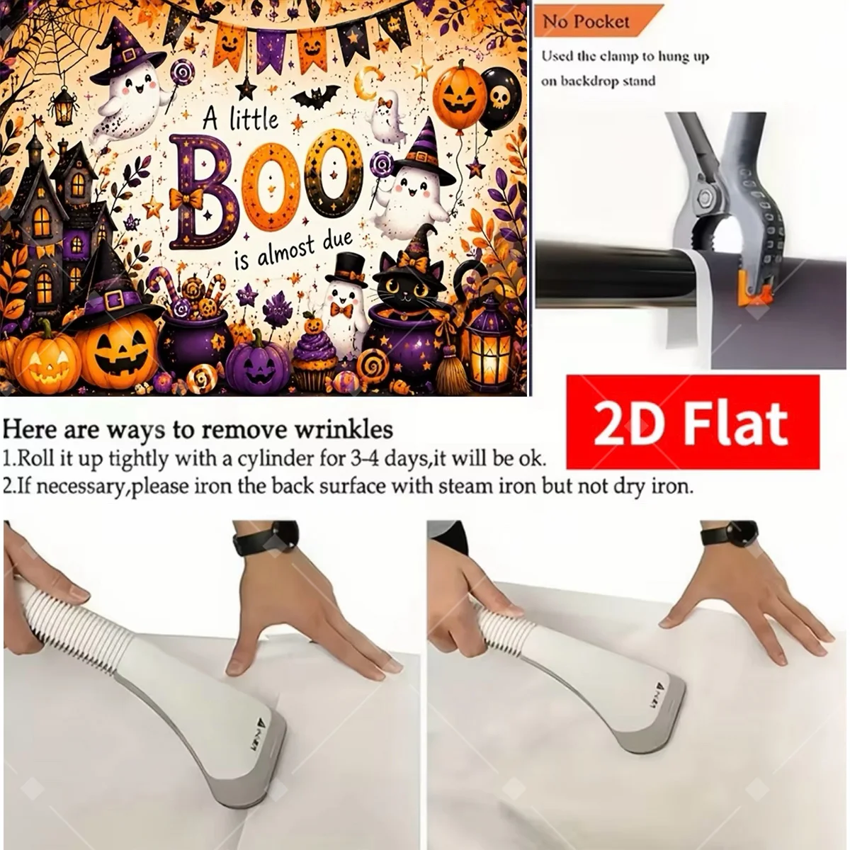 A Little Boo Is Almost Due Cute Ghost Pumpkin Bat Witch Castle Photo Background Halloween Theme Newborn Baby Party Wall Decor 6