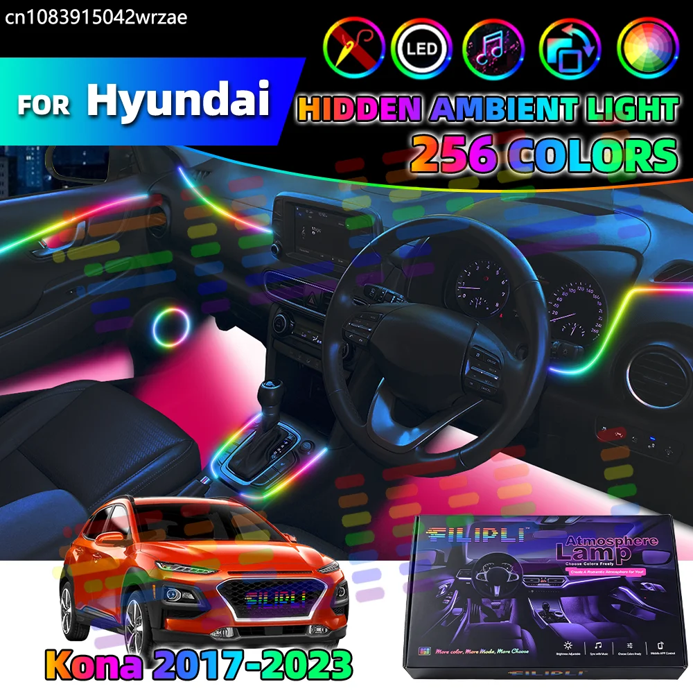 For Hyundai Kona 2017-2023 2018 2019 2020 2021 2022 Car Acrylic LED Ambient Lamps Auto Interior Colorful Atmosphere Lights Strip