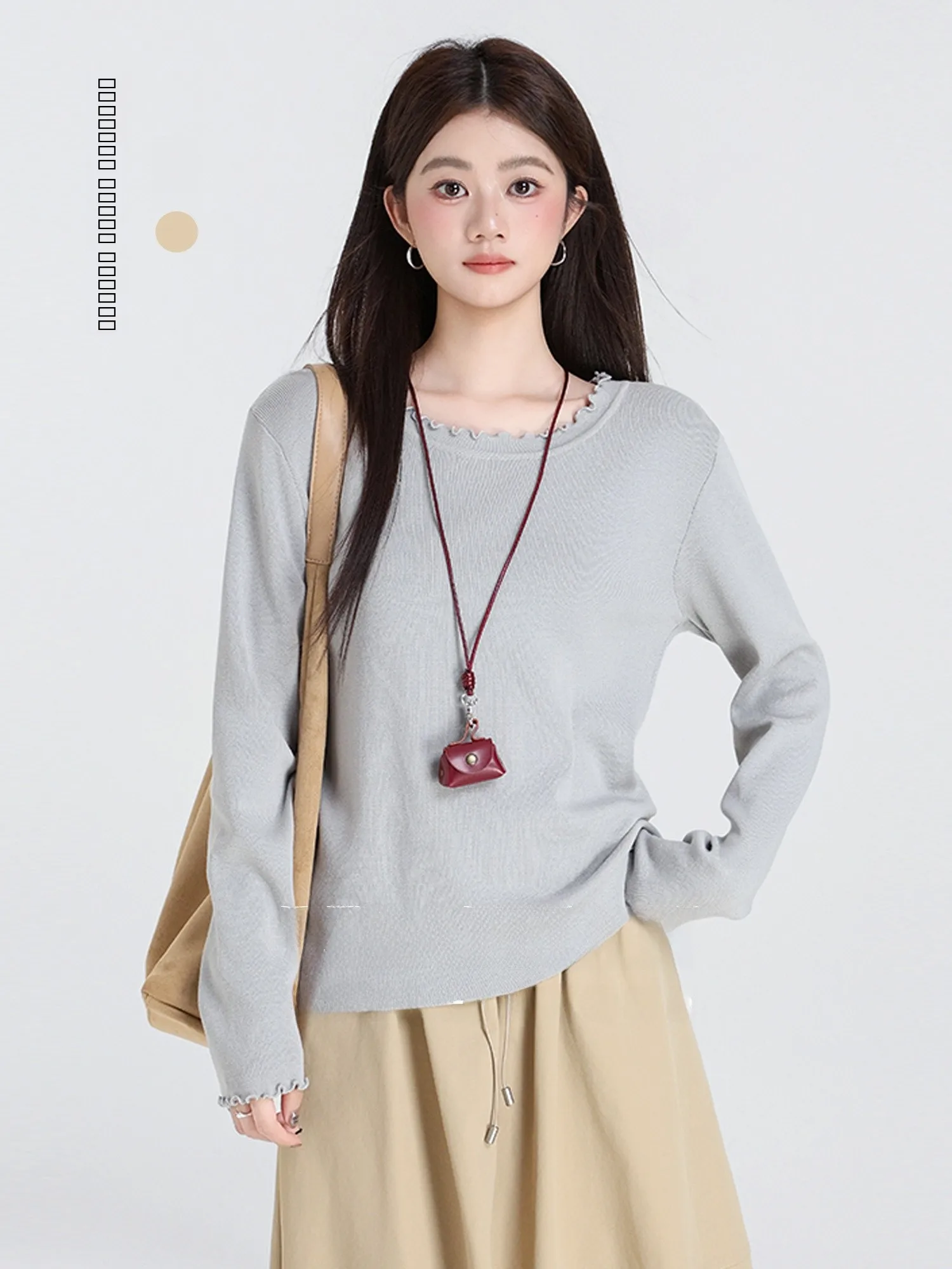 

Свободный трикотажный топ с круглым вырезом для женщин, базовая модель, корейский стиль, осенняя новинка