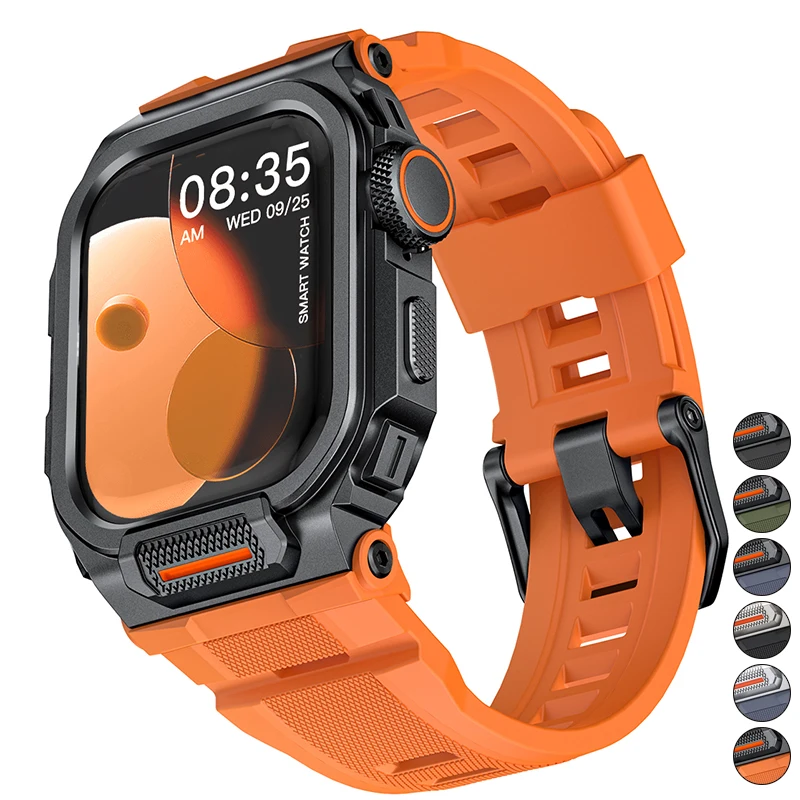 Silicone Band+Zinc Alloy Case For Apple Watch Ultra 3/2/1 49mm Metal Protective Cover Wristband for Series 11 10 46mm Strap