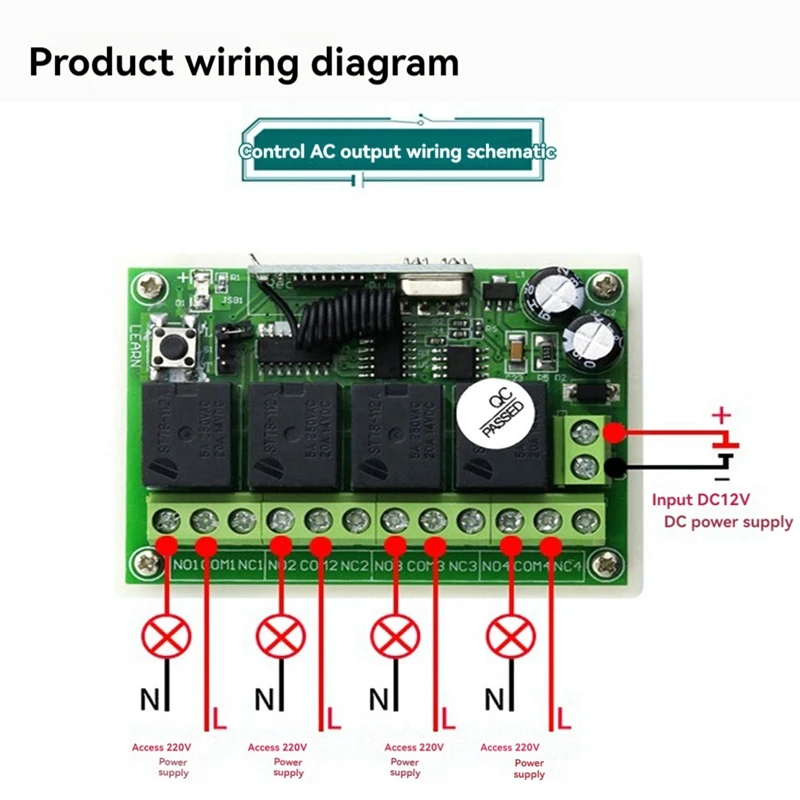 รีเลย์โมดูลรับสัญญาณ433MHz 12V 24V พร้อมเครื่องส่งสัญญาณ RF สวิตช์ควบคุมไร้สายสำหรับมอเตอร์ไฟโรงรถ DIY