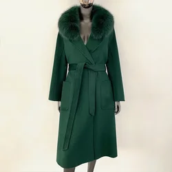 Women Warm Outerwear Casual Winter Natural Real Fox Fur Clothes for Lady Long Fur Coat Woolen Ladies Handmade Wool Jacket