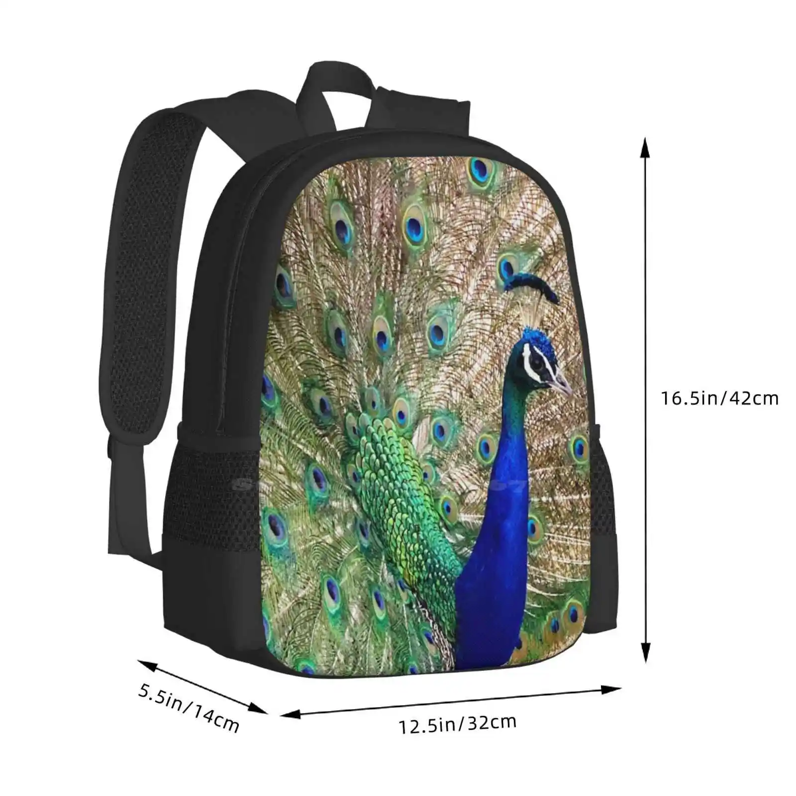 Dwayne der Pfau Muster Design Bagpack Schult aschen Pfau Natur Spaß bunt