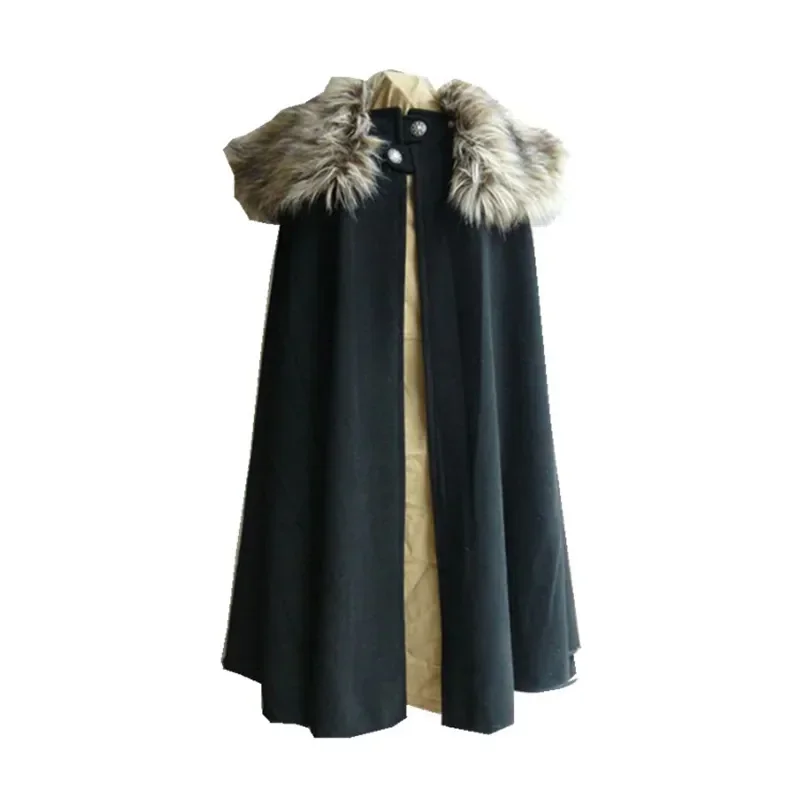 Disfraz de Halloween para hombre, bata gótica con Cuello de piel, capa de cosplay vikinga, alta calidad, invierno, 3XL