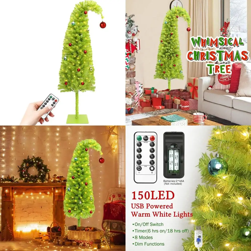 

Lime Green 5FT Bendable Artificial Christmas Tree with 150 LED Lights and Balls, Metal Base for Home/Office Holiday Decor