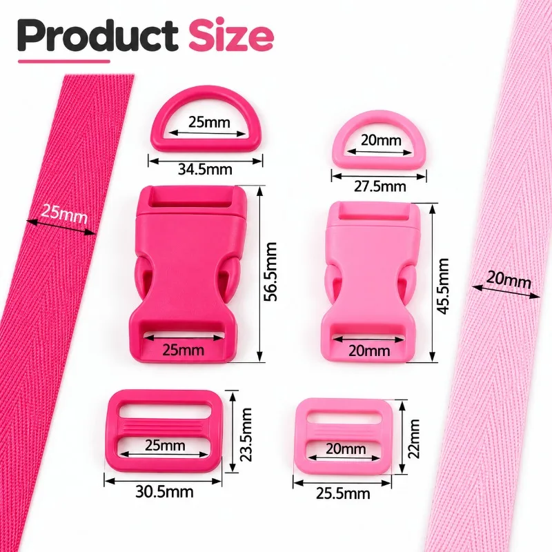 2/5/10Sets 20/25mm Nylon Webbing Buckle Kits Side Release D-Ring Tri-Glide Slider Buckles Pet Collar Bag Carabiner DIY Accessory
