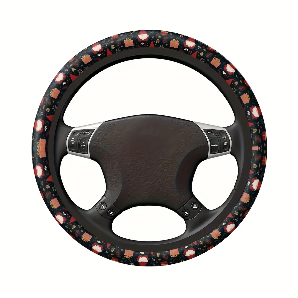 1pc Fit Steering Wheel Cover Red Golden Christmas Theme with German Meister-Like Steering Wheel Pattern German