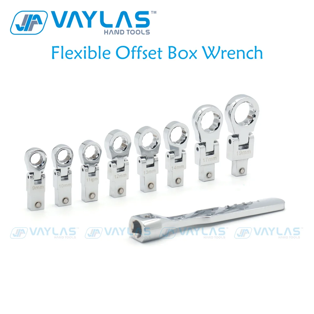 VAYLAS 9Pcs Offset Box End Wrench Set Key Set Tool Changeable Head Mini Wrench Spanner