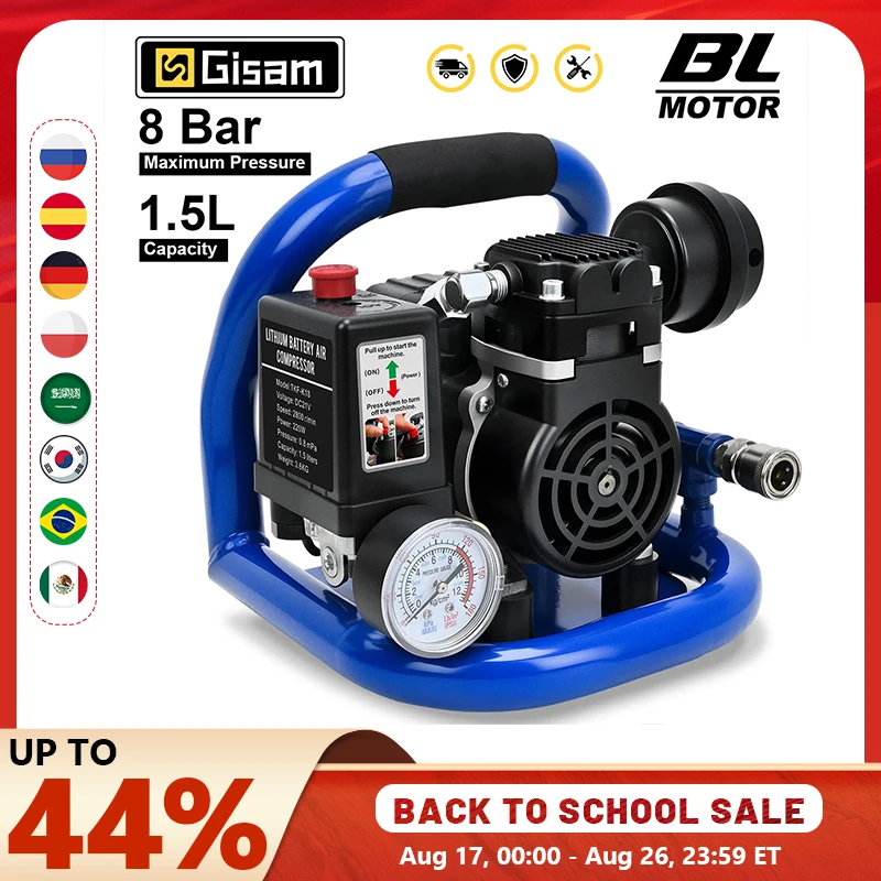 Gisam 1,5L Elektrischer Luftkompressor 8 Bar Ölfreier Tragbarer Reifenfüller Auto-Lackierwerkzeug für Makita 18V Akku-kompatibel