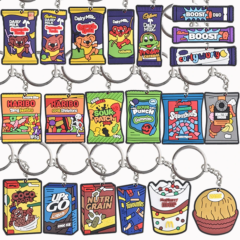 

1pcs The UK Snacks Keychains Designer Food Potato Chips Keyrings Icecream Chocolates Bag Wallet Accessories Kids Party Favor
