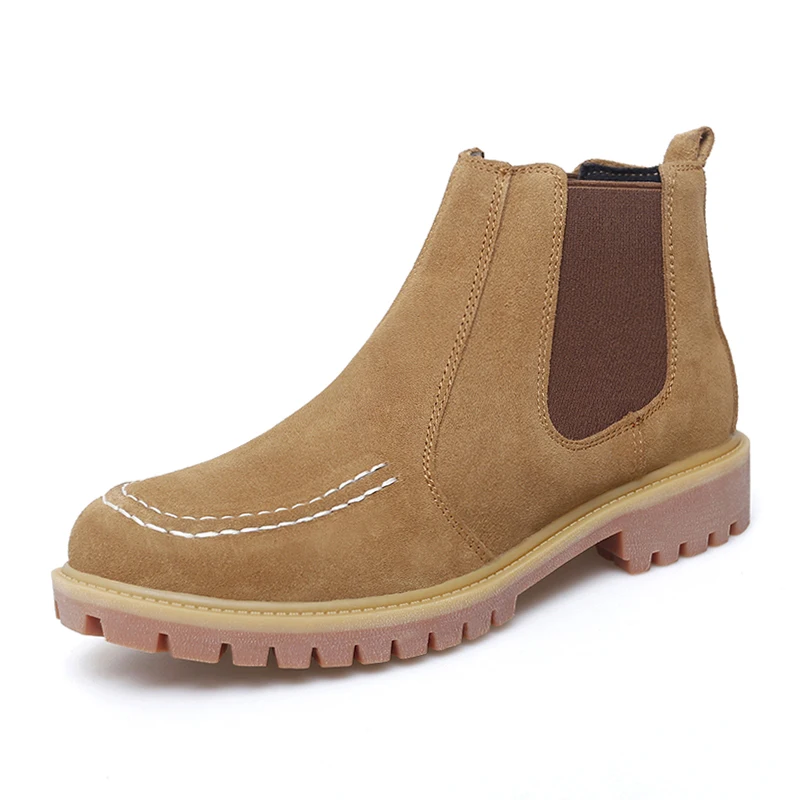 Botas Chelsea de cuero genuino para hombre, botines de trabajo al aire libre, de gamuza, color marrón y caqui, cálidas, 46 47 talla grande, Invierno