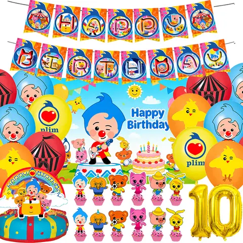 Cartoon Pliming Plims Theme Kids Birthday Party Decoration Background Supplies Balloon Set Cake Toppers Banner Backdrop Kid Gift