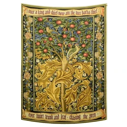 Blossoming Fruits Tree Of Life Belgian Woodpecker Orange Dark Blue Ornament Mille Fleur Wall Tapestry Classic Home Decor