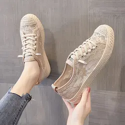 Flat Casual Women's Shoes On Offer With Chic Point Hot Low Hit Tennis Shoe Female On Promotion Running Trend 2024 Canvas Fashion