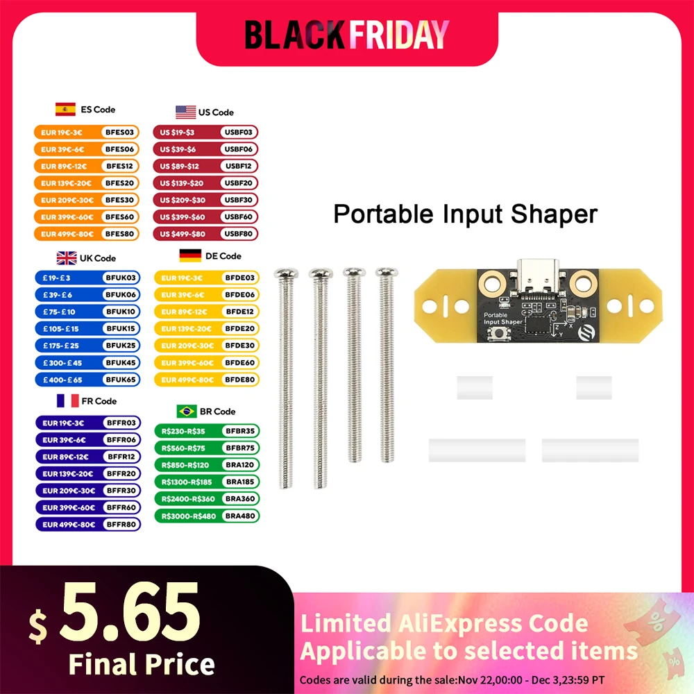 FYSETC Portable Input Shaper with RP2040 ADXL345 Board Upgraded 3D Printer Parts Support Klipper for Voron 2.4 0.1 Trident