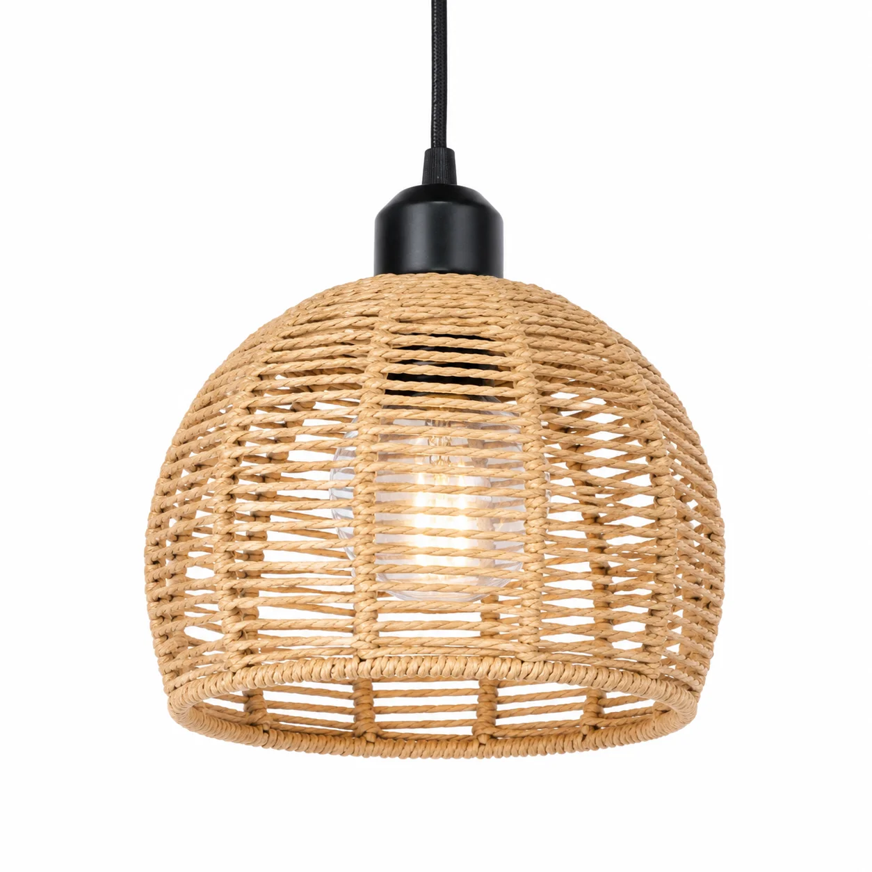 JOYINLED Natürliche Rattan-Hängelampe Boho Kronleuchter 18CM Weidenkorb-Pendelleuchte für Esszimmer Wohnzimmer Lampe