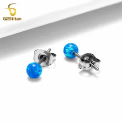 1 Pair Fire Opal Earrings Hypoallergenic Titanium Ear Piercing Jewelry Simple Small Ball Stone Ear Studs Women Men Accessories