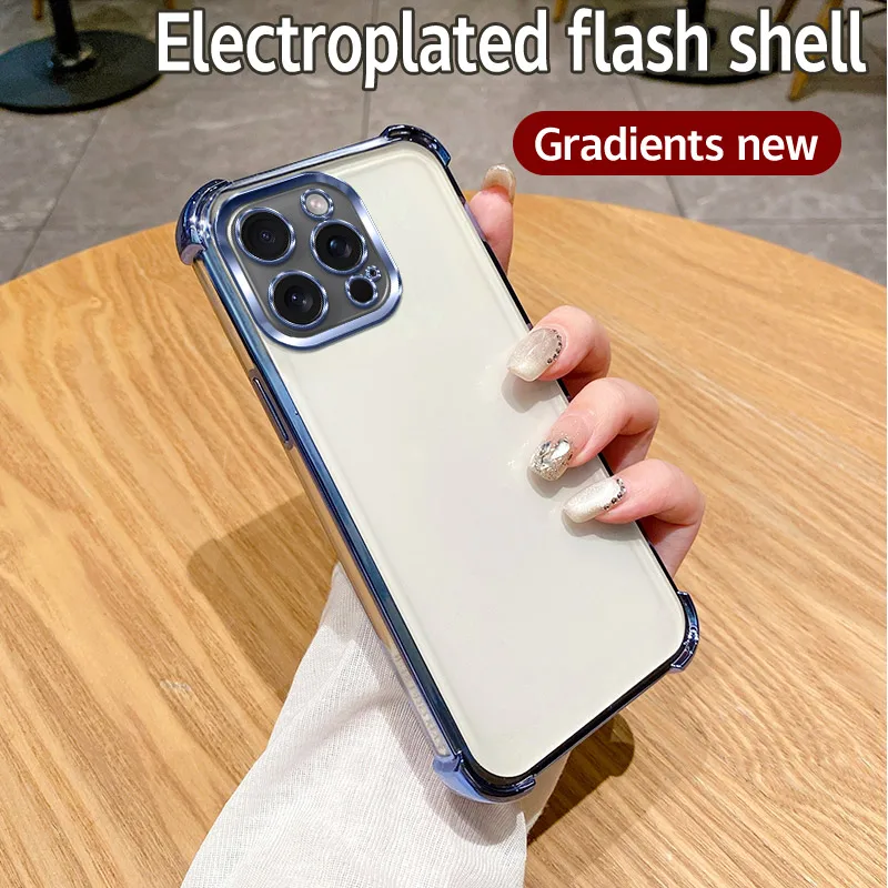 Funda transparente galvanizada de lujo para iPhone, cubierta trasera chapada suave, protección de Airbag para iPhone 16, 15, 14 Plus, 13, 12, 11 Pro Max