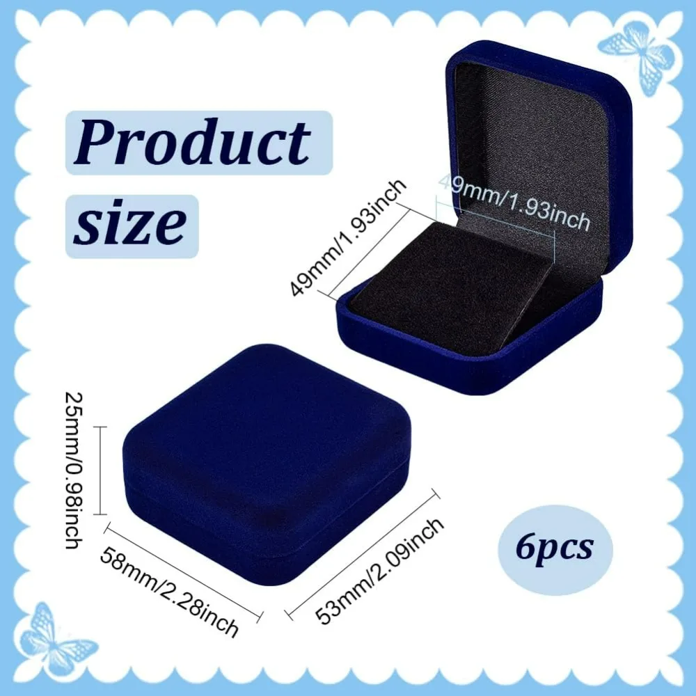 6 pcs Blue Velvet Badge Display Box 30mm Lapel Pin Collection Display Holder Square Velvet Brooch Storage Boxes Presentation