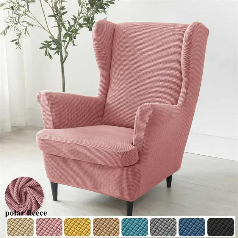 

Polar Fleece Wing Chair Covers Soild Color High Back Armchair Cover Stretch Non Slip Sofa Slipcovers with Seat Cushion Slipcover