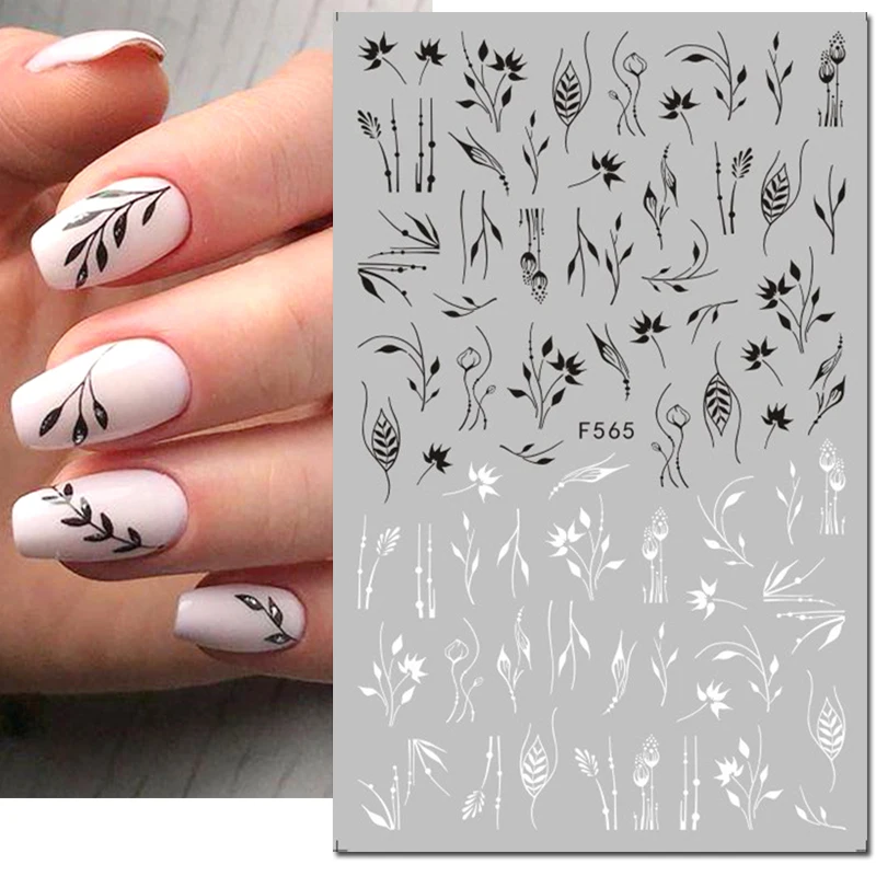 3d Nail Art Decals Abstract Lines Faces Eyes Palm Leaves Flowers Adhesive Sliders Nail Stickers Decoration For Nail Manicure