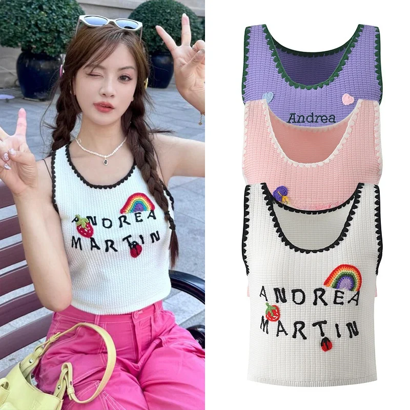 

Summer 2025 Faionable round Ne Hook Flower Vest Top Women's Clothing Ele Agel Sle Japanese ature Trendy Design