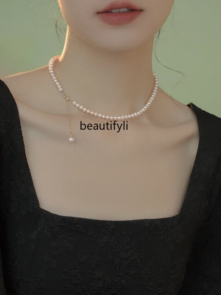 Natural freshwater pearl collarbone chain light luxury plated 14K gold simple temperament versatile necklace fashion commuting