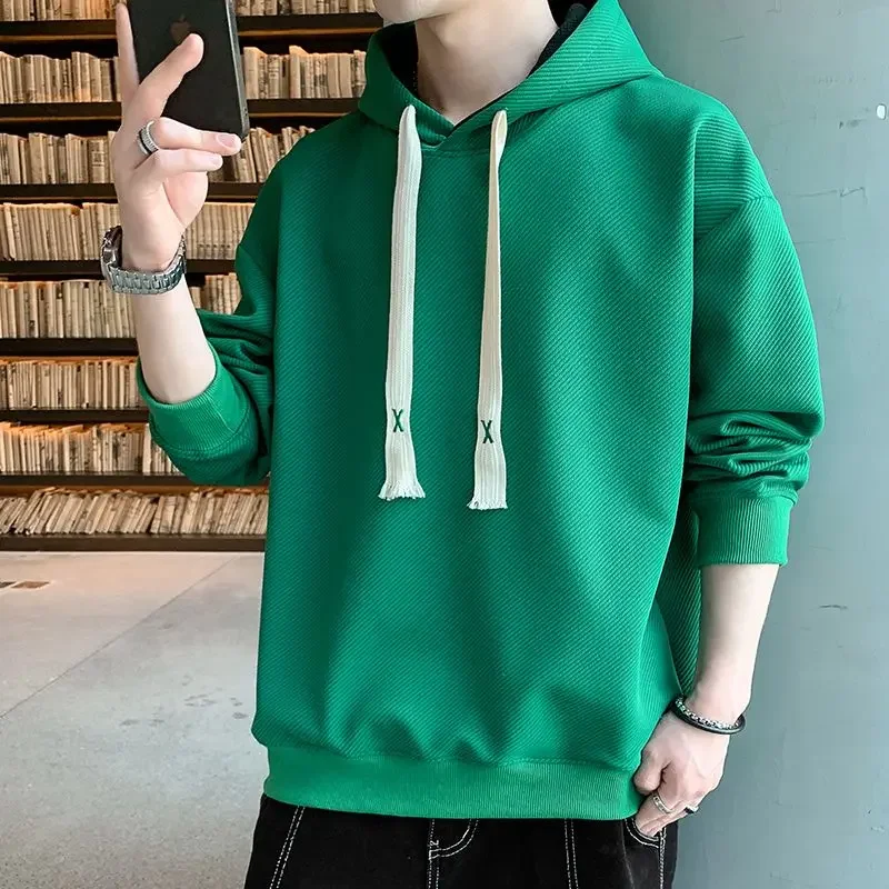 

Loose Men's Hooded Sweatshirt Solid Green Male Hoodie No Logo Welcome Deal Warm Clothing Deals Korean Style Streetwear Aesthetic