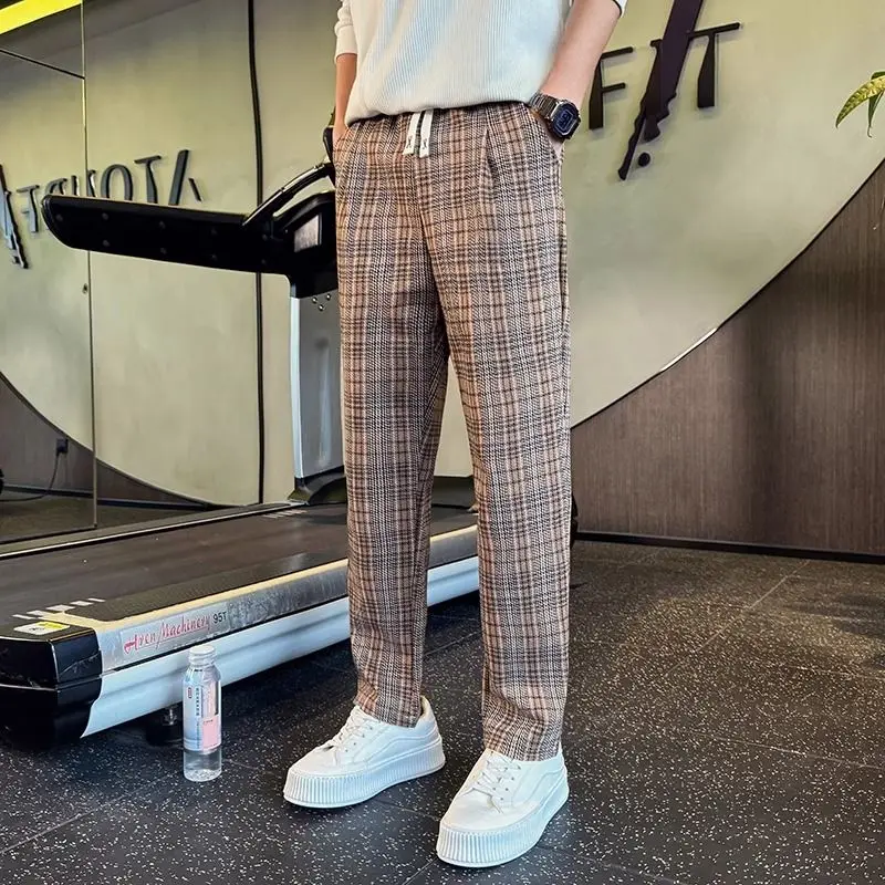 

GELITAYIN Plaid Men's Casual Straight Pants Fashion 2025 Aesthetic Clothes Spring And Autumn Original Clothing Classic Long Male