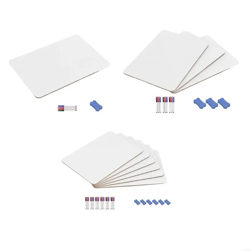 D5BB 1/3/6 PCS لوحة رسائل ألواح بيضاء صغيرة على الوجهين مع ممحاة وعلامات للطلاب في الفصل الدراسي للطلاب