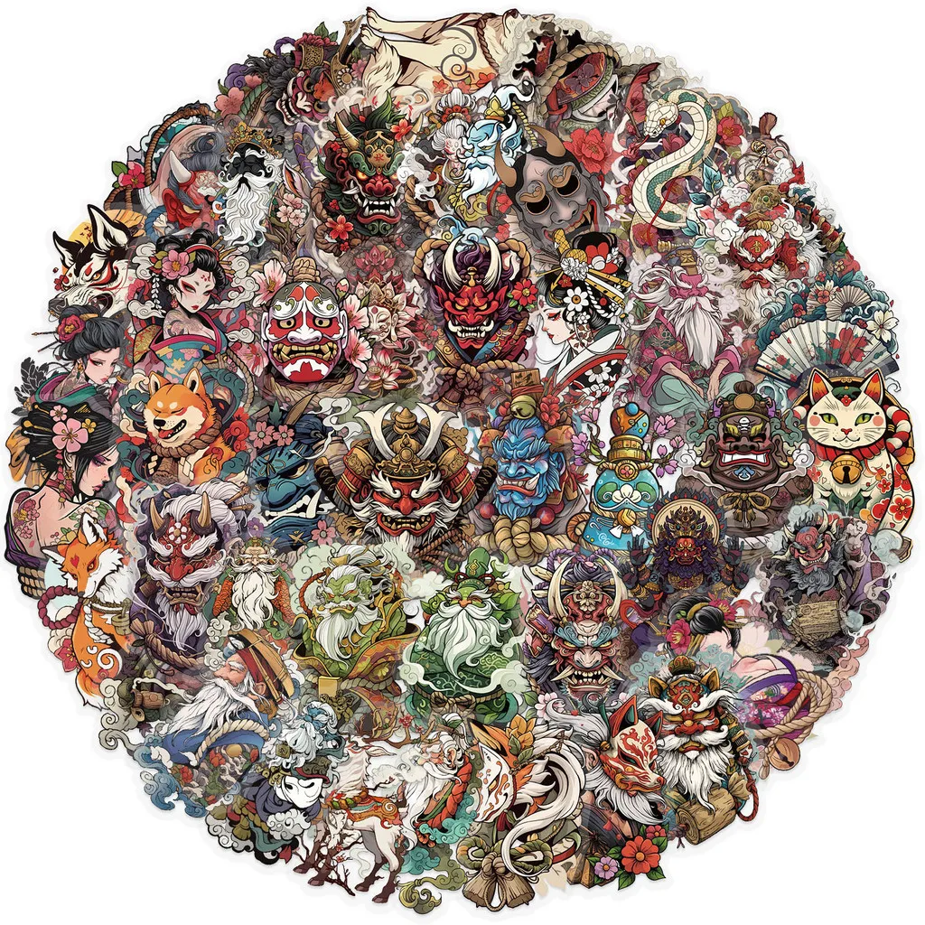 Autocollants d'art de tatouage japonais transparents, 50 pièces, autocollants imperméables en PET pour Scrapbooking, décoration de guitare et d'ordinateur portable