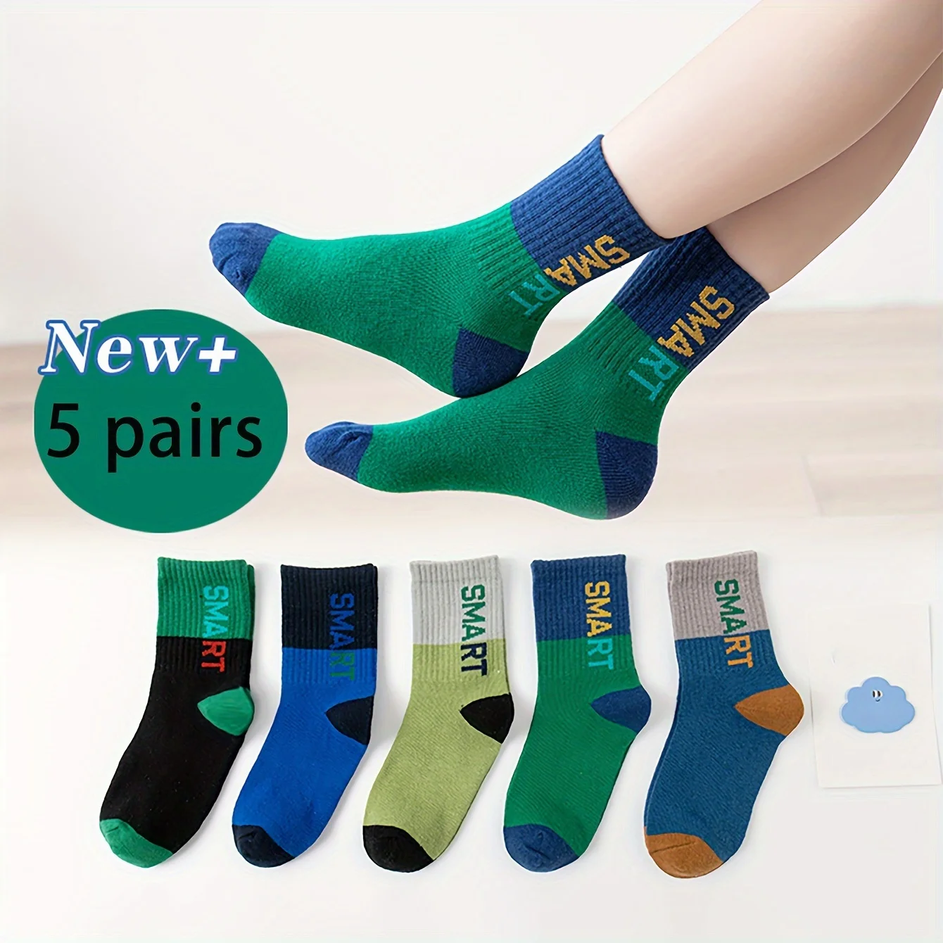 

5 Pairs of Cute Cartoon Letter Pattern Round Neck Socks for Boys and Girls, Comfortable and Breathable Casual Soft Socks, Suitab